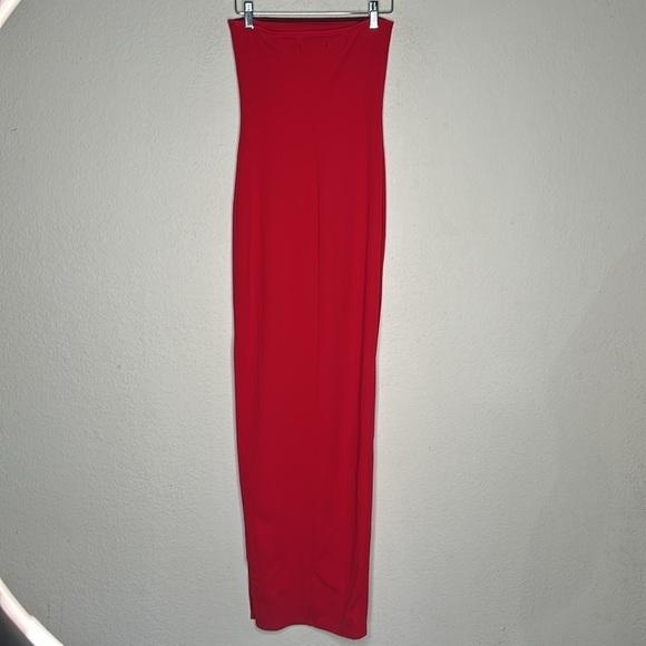 Y2K Strapless Bodycon Maxi Dress High Side Slit Maxi Red Size Small Grunge Indie - Picture 5 of 6